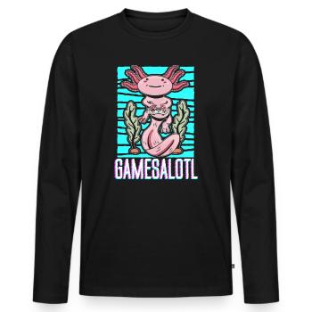 Kawaii Gamesalotl Gamer Axalotl Walking Fish - T-shirt manches longues Premium bio Homme - noir - Devant - Nico (187cm)