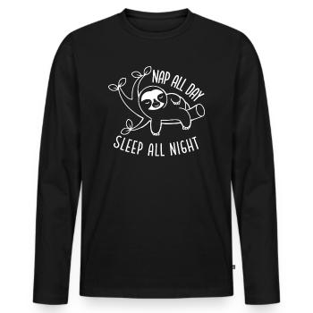 Nap All Day Sleep All Night Sloth Arboreal Animal - Men's Premium Organic Long Sleeve Shirt - black - Front - Nico (187cm)