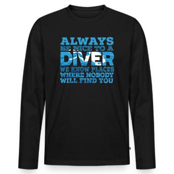 Soyez gentil avec un Diver Scuba Diving Buddy Aquaholic - T-shirt manches longues Premium bio Homme - noir - Devant - Nico (187cm)