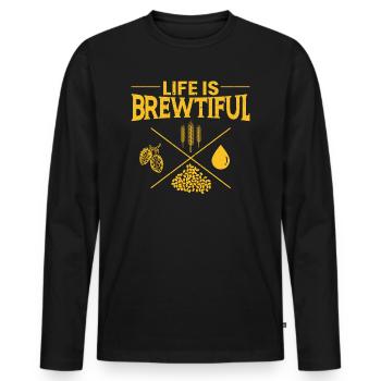 Life Is Brewtiful Alcoholic Beer Drinker Hop Fruit - Men's Premium Organic Long Sleeve Shirt - black - Front - Nico (187cm)
