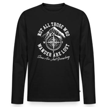 Nicht alle, die wandern, sind verloren Geocaching - Männer Premium Bio Langarmshirt - Schwarz - Vorne - Nico (187cm)
