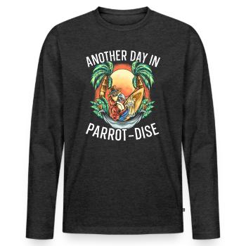 Ein weiterer Tag in Parrot-Dise Papagei sprechender Vogel - Männer Premium Bio Langarmshirt - Anthrazit meliert - Vorne - Nico (187cm)