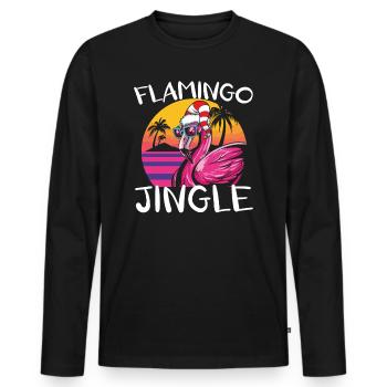 Flamingo Jingle Christmas Day Pink Flamingos Xmas - Men's Premium Organic Long Sleeve Shirt - black - Front - Nico (187cm)