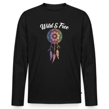 Wild And Free Native American Indigenous People - Men's Premium Organic Long Sleeve Shirt - black - Front - Nico (187cm)