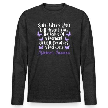 Sensibilisation à la maladie d’Alzheimer Démence ALZ - T-shirt manches longues Premium bio Homme - anthracite chiné - Devant - Nico (187cm)