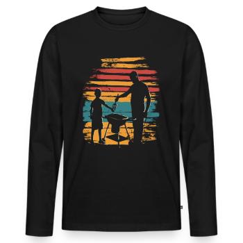 Père et fils griller BBQ Fête des pères - T-shirt manches longues Premium bio Homme - noir - Devant - Nico (187cm)