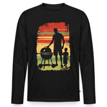 Père et fils griller BBQ Fête des pères - T-shirt manches longues Premium bio Homme - noir - Devant - Nico (187cm)