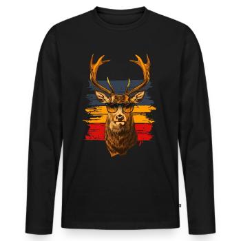 Hirsch mit Sonnenbrille vintage - Männer Premium Bio Langarmshirt - Schwarz - Vorne - Nico (187cm)