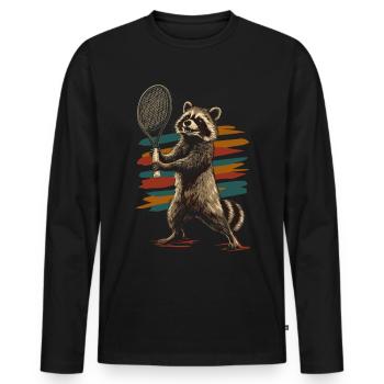 Raton laveur jouant au tennis - T-shirt manches longues Premium bio Homme - noir - Devant - Nico (187cm)