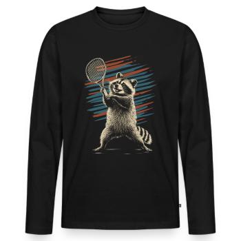 Raton laveur jouant au tennis - T-shirt manches longues Premium bio Homme - noir - Devant - Nico (187cm)