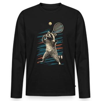 Raton laveur jouant au tennis - T-shirt manches longues Premium bio Homme - noir - Devant - Nico (187cm)