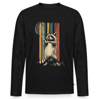 Raton laveur jouant au tennis - T-shirt manches longues Premium bio Homme - noir - Devant - Nico (187cm)