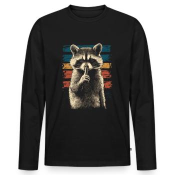 Waschbär mit Finger vor dem Mund - Männer Premium Bio Langarmshirt - Schwarz - Vorne - Nico (187cm)