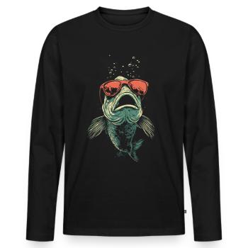 Poisson avec des lunettes de soleil - T-shirt manches longues Premium bio Homme - noir - Devant - Nico (187cm)