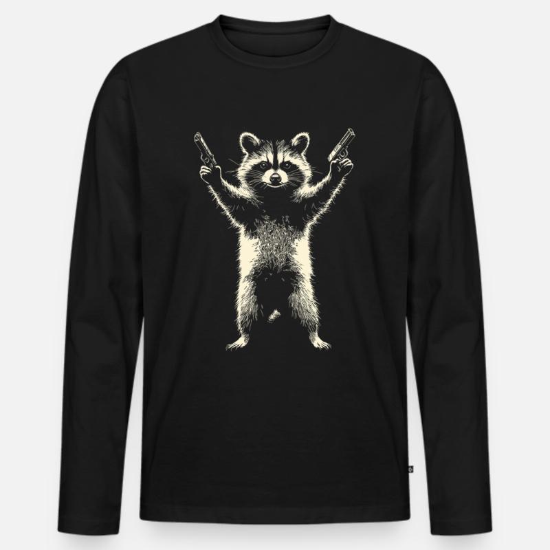 Frecher Waschbär mit 2 Pistolen - Männer Premium Bio Langarmshirt - Schwarz