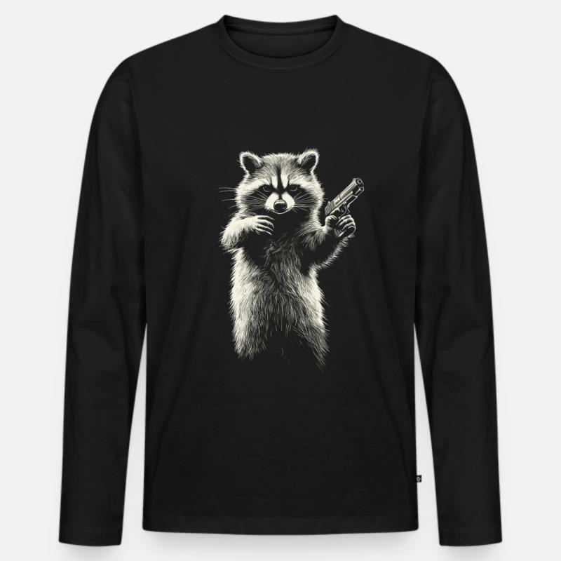 Waschbär mit Pistole - Männer Premium Bio Langarmshirt - Schwarz