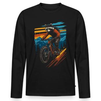 Balade en raton laveur VTT vintage - T-shirt manches longues Premium bio Homme - noir - Devant - Nico (187cm)