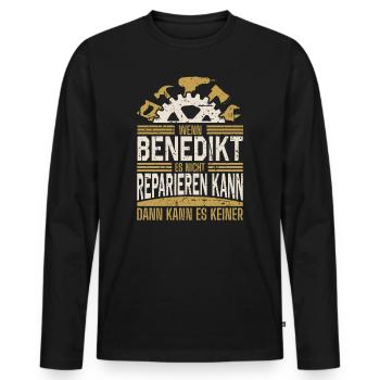 Benedikt Name Geschenk Geburtstag - Männer Premium Bio Langarmshirt - Schwarz - Vorne - Nico (187cm)