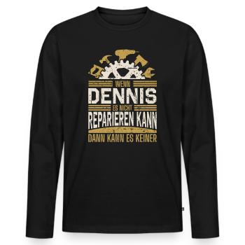 Dennis Name Geschenk Geburtstag - Männer Premium Bio Langarmshirt - Schwarz - Vorne - Nico (187cm)