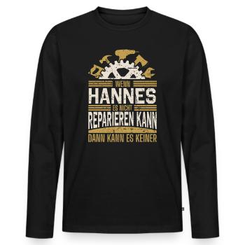 Hannes Name Geschenk Geburtstag - Männer Premium Bio Langarmshirt - Schwarz - Vorne - Nico (187cm)