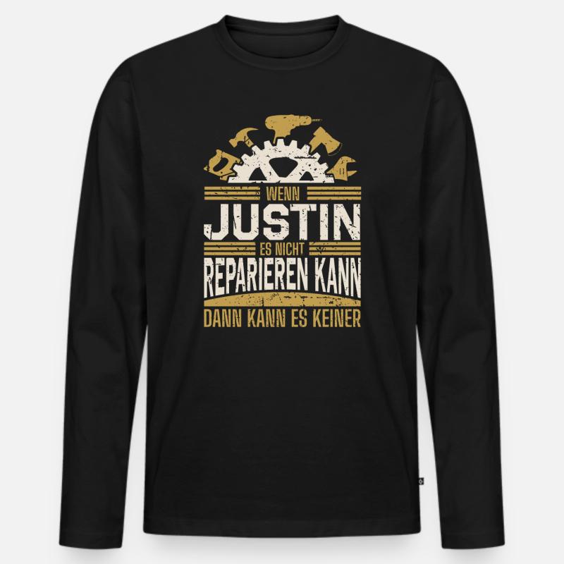Justin Name Geschenk Geburtstag - Männer Premium Bio Langarmshirt - Schwarz