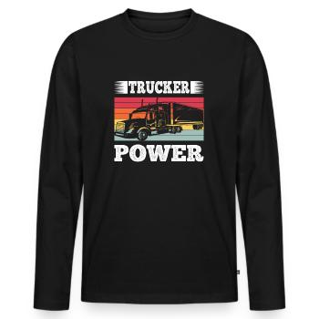 Trucker Power Vintage Retro Truck Driver Gift Idea - Männer Premium Bio Langarmshirt - Schwarz - Vorne - Nico (187cm)