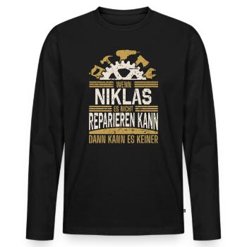 Niklas Name Geschenk Geburtstag - Männer Premium Bio Langarmshirt - Schwarz - Vorne - Nico (187cm)