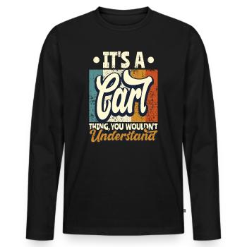 Nom Carl Cadeau Anniversaire Dire - T-shirt manches longues Premium bio Homme - noir - Devant - Nico (187cm)