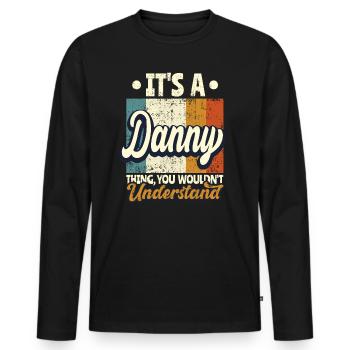 Nom Danny Cadeau Citation d’anniversaire - T-shirt manches longues Premium bio Homme - noir - Devant - Nico (187cm)