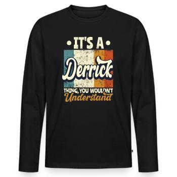 Nom Derrick Cadeau Citation d’anniversaire - T-shirt manches longues Premium bio Homme - noir - Devant - Nico (187cm)