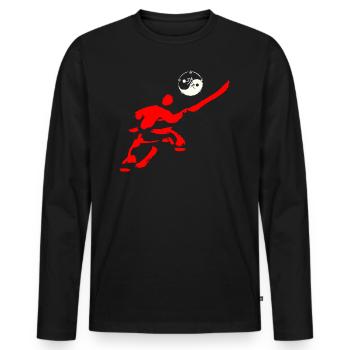 Figurine Shaolin avec hallebarde et Taijitu/Yin-Yang - T-shirt manches longues Premium bio Homme - noir - Devant - Nico (187cm)