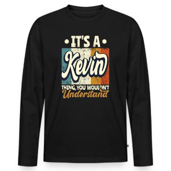 Nom Kevin Cadeau Citation d’anniversaire - T-shirt manches longues Premium bio Homme - noir - Devant - Nico (187cm)