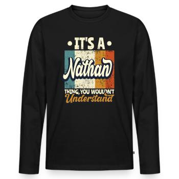 Name Nathan Geschenk Geburtstag Spruch - Männer Premium Bio Langarmshirt - Schwarz - Vorne - Nico (187cm)