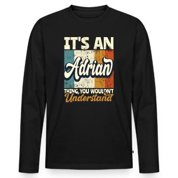Nom Adrian Cadeau Prénom Personnalisé - T-shirt manches longues Premium bio Homme - noir - Devant - Nico (187cm)