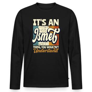 Nom Ismet Cadeau Prénom Personnalisé - T-shirt manches longues Premium bio Homme - noir - Devant - Nico (187cm)