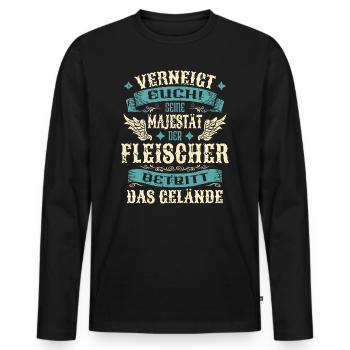 Fleischer Geschenk Lustige Sprüche - Männer Premium Bio Langarmshirt - Schwarz - Vorne - Nico (187cm)