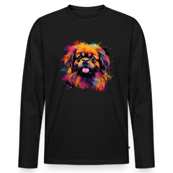 Chien Pékinois Cadeau Dire - T-shirt manches longues Premium bio Homme - noir - Devant - Nico (187cm)