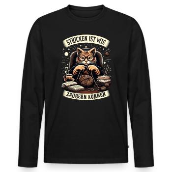 Stricken Strickerin Geschenk Wolle Geburtstag - Männer Premium Bio Langarmshirt - Schwarz - Vorne - Nico (187cm)