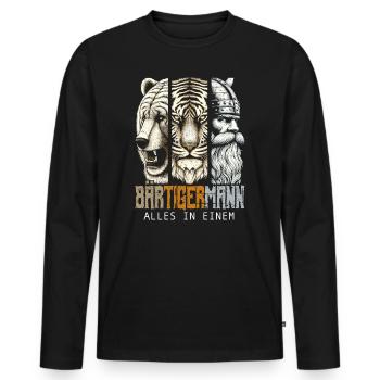 Bärtigermann Bär Tiger Mann Geschenk Bart Sprüche - Männer Premium Bio Langarmshirt - Schwarz - Vorne - Nico (187cm)