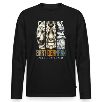 Bärtigermann Bär Tiger Mann Geschenk Bart Sprüche - Männer Premium Bio Langarmshirt - Schwarz - Vorne - Nico (187cm)