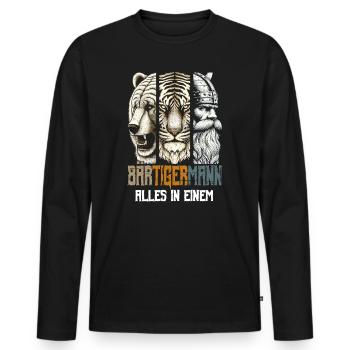 Bärtigermann Bär Tiger Mann Geschenk Bart Sprüche - Männer Premium Bio Langarmshirt - Schwarz - Vorne - Nico (187cm)