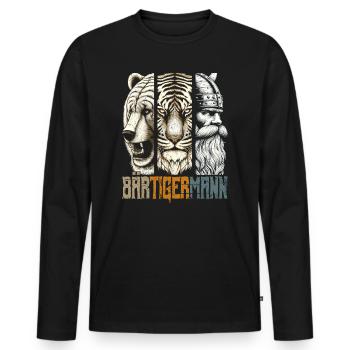 Bärtigermann Bär Tiger Mann Geschenk Bart Sprüche - Männer Premium Bio Langarmshirt - Schwarz - Vorne - Nico (187cm)