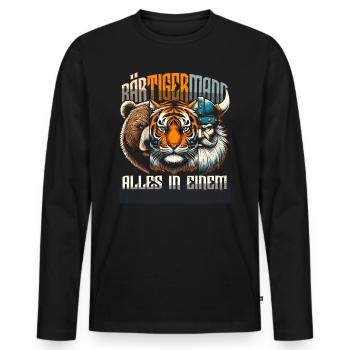 Bärtigermann Bär Tiger Mann Geschenk Bart Sprüche - Männer Premium Bio Langarmshirt - Schwarz - Vorne - Nico (187cm)