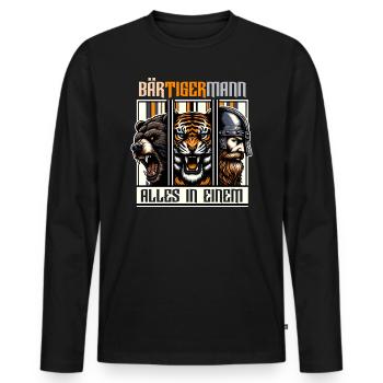 Bärtigermann Bär Tiger Mann Geschenk Bart Sprüche - Männer Premium Bio Langarmshirt - Schwarz - Vorne - Nico (187cm)