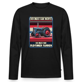 Traktor Oldtimer Landwirtschaft Geschenk Bauer - Männer Premium Bio Langarmshirt - Schwarz - Vorne - Nico (187cm)