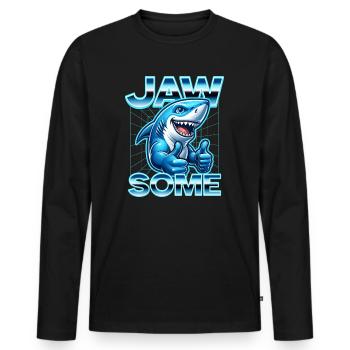 Jawsome Cartoon Shark Daumen hoch Retro-Design - Männer Premium Bio Langarmshirt - Schwarz - Vorne - Nico (187cm)