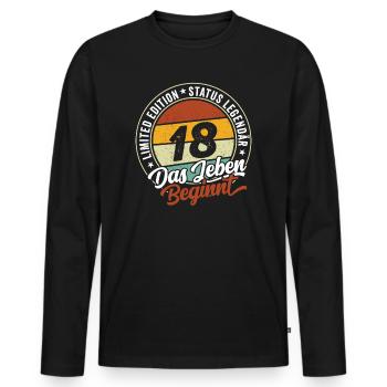 18 Geburtstag Das Leben beginnt - Männer Premium Bio Langarmshirt - Schwarz - Vorne - Nico (187cm)