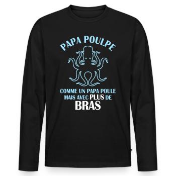 Papa Poulpe Cadeau Drôle Papa - T-shirt manches longues Premium bio Homme - noir - Devant - Nico (187cm)