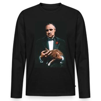 The Godfather Don Corleone With Cat - Men's Premium Organic Long Sleeve Shirt - black - Front - Nico (187cm)