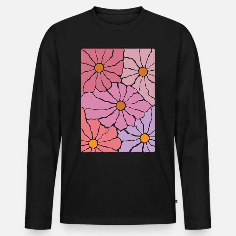 Boho Flora Blumen - Männer Premium Bio Langarmshirt - Schwarz